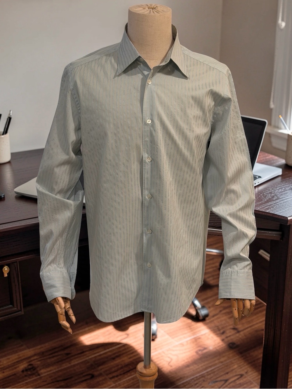 Armani Collezioni Vtg Sz L Classic Long-Sleeve Shirt - Light Sage Green (0916)